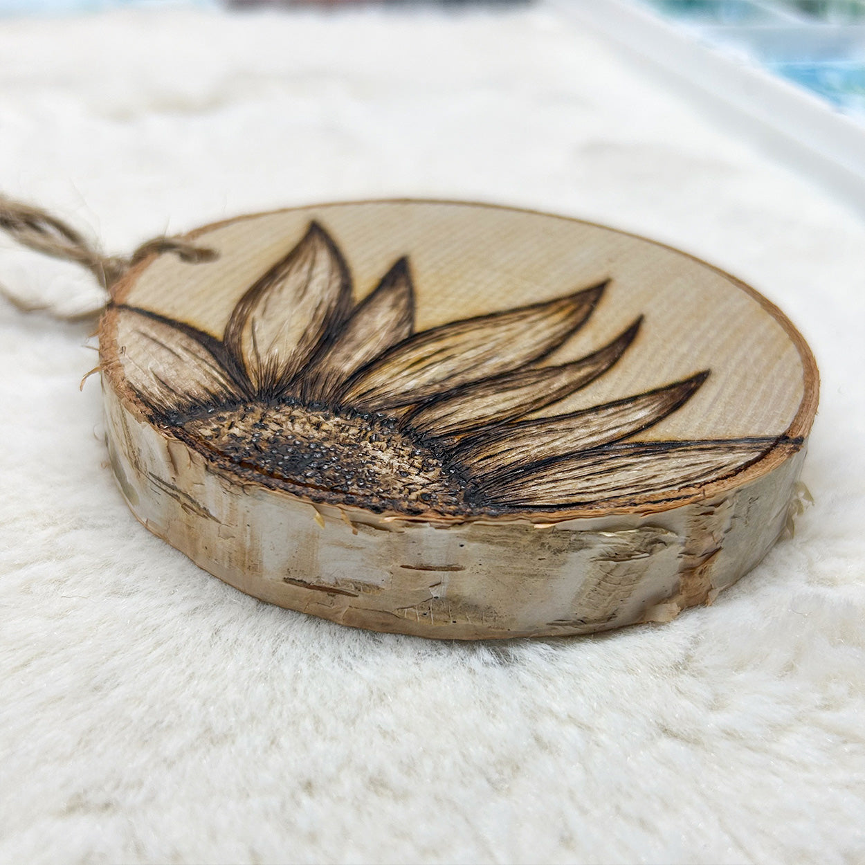 Wood Burned Sunflower Ornament