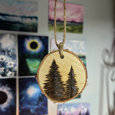 Wood Burned Pine Trees Ornament