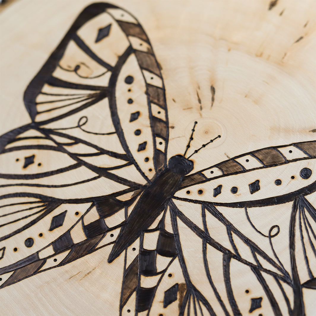 Round Butterfly Wood Burning