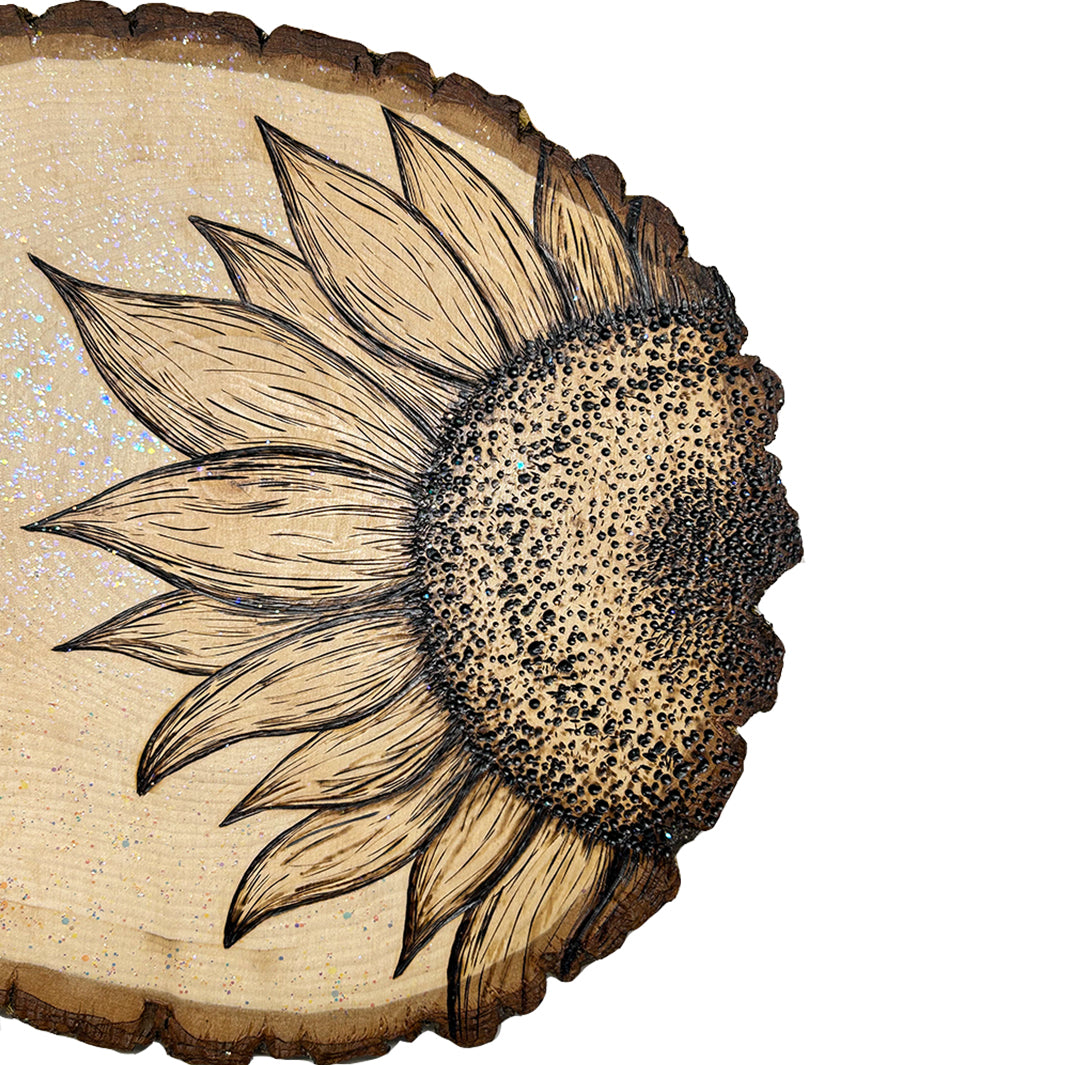 Double Sunflower Wood Burned Sign | Original Pyrography Art – Green ...