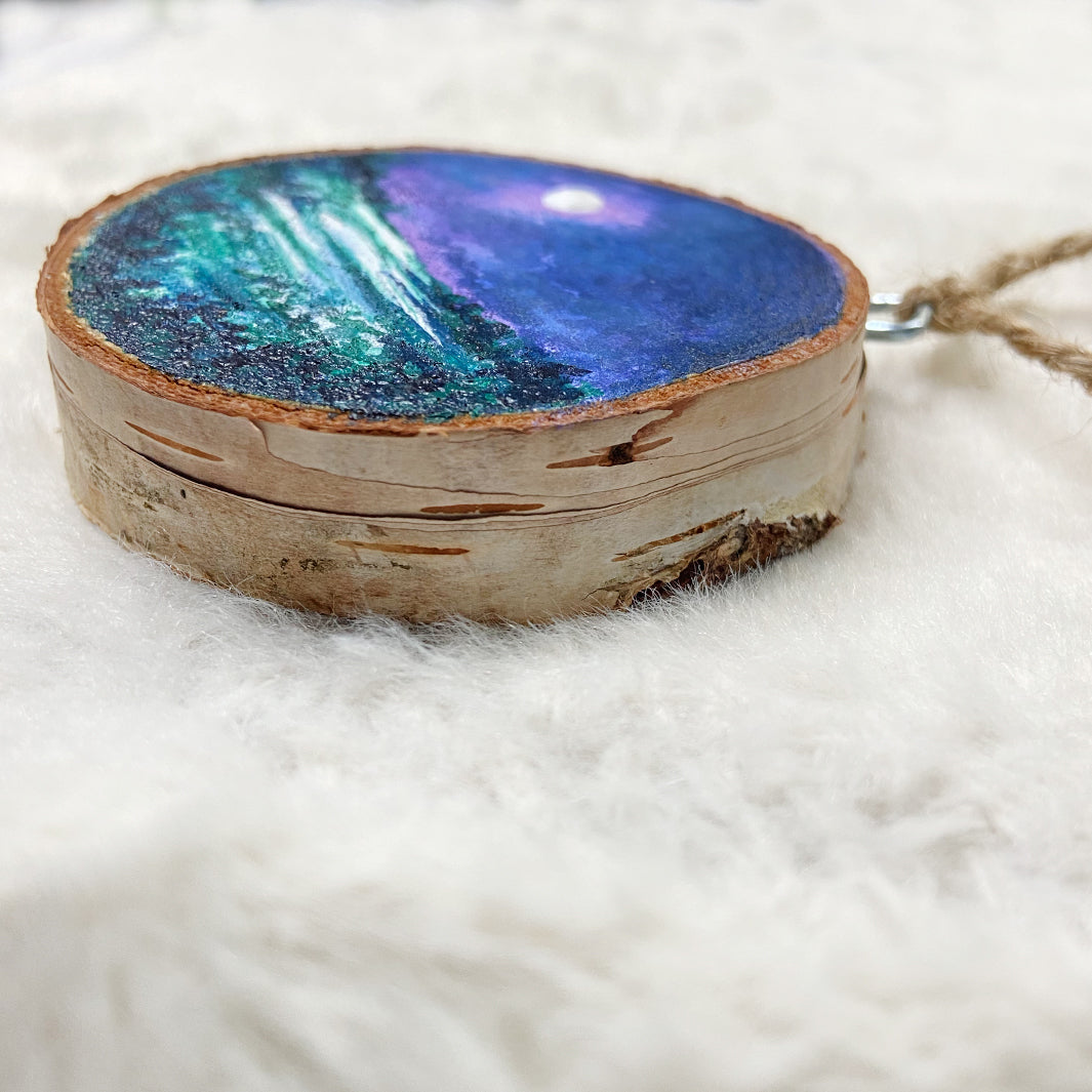 painted moon wood ornament