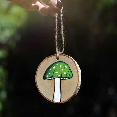Green Mushroom Wood Ornament