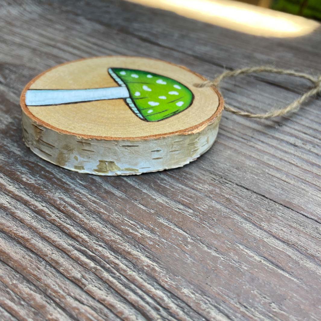 Green Mushroom Wood Ornament