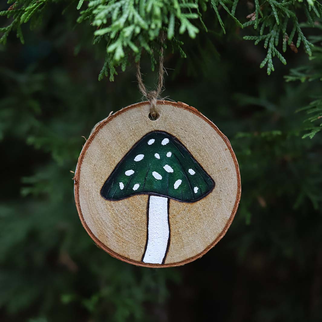 Emerald Mushroom Wood Ornament
