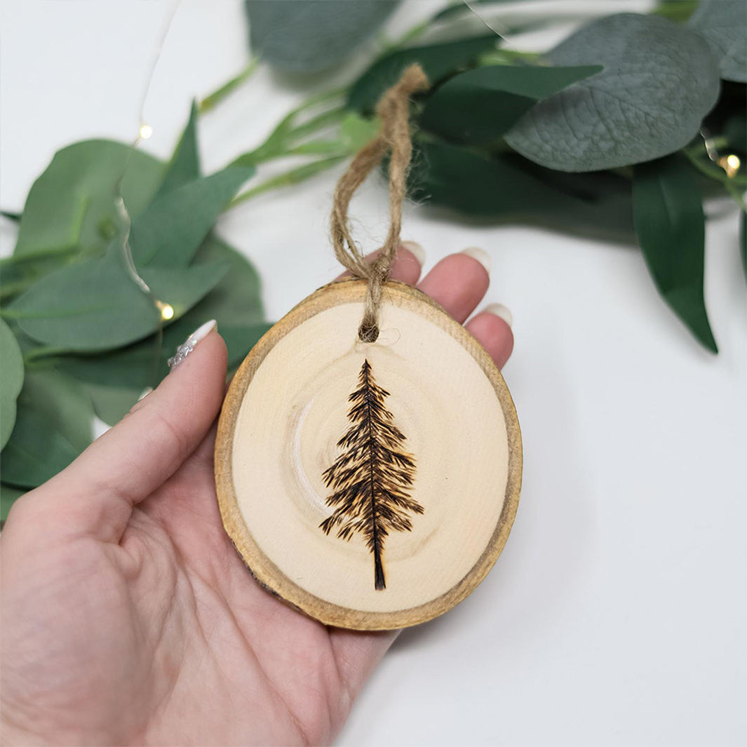 Pine Tree Wood Burned Ornament