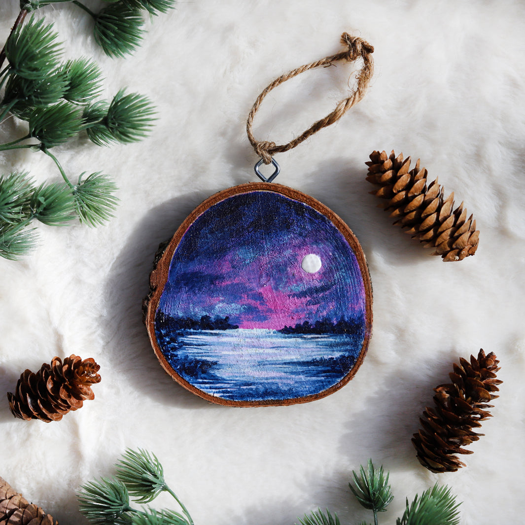 Moonlight snow landscape ornament