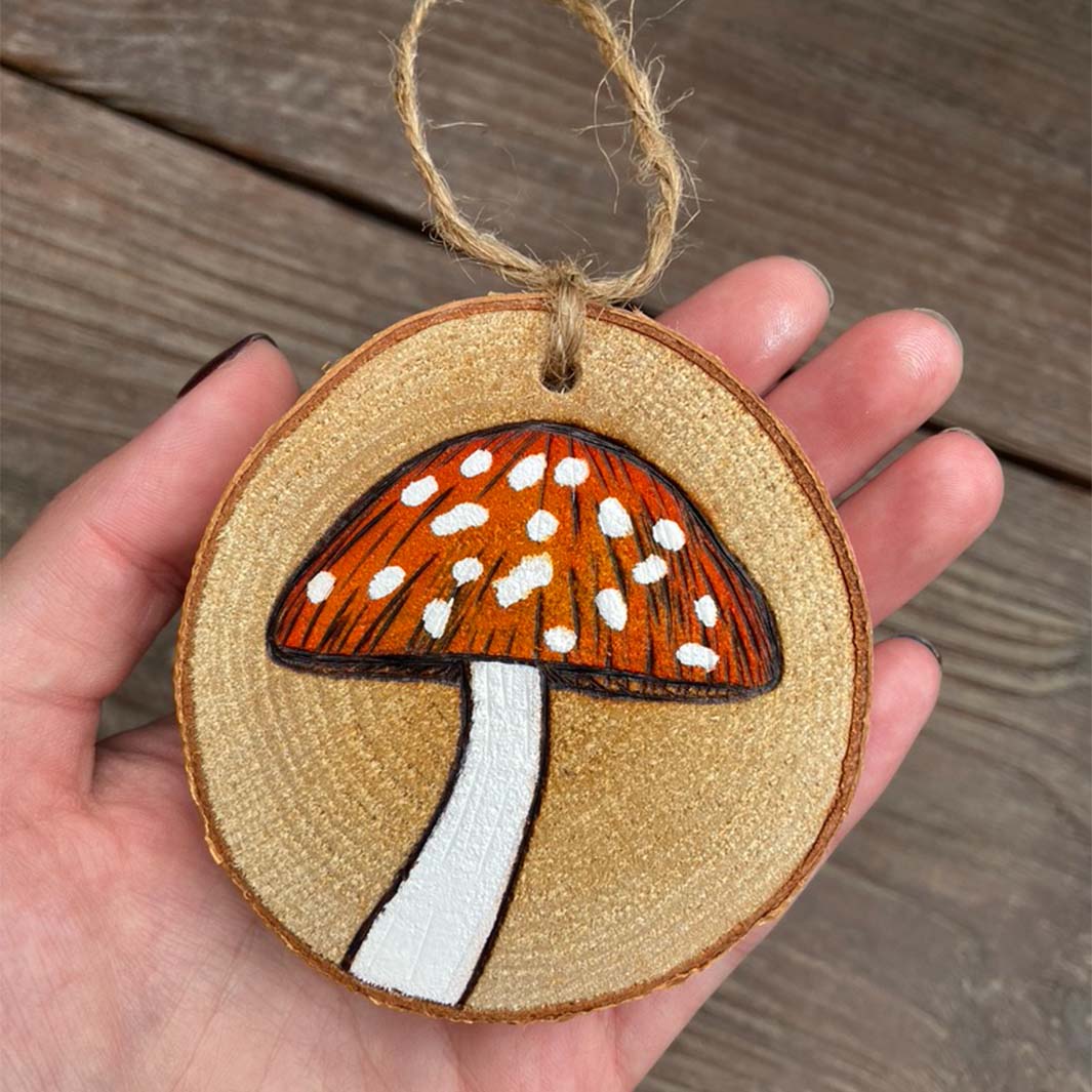 Orange Mushroom Wood Ornament