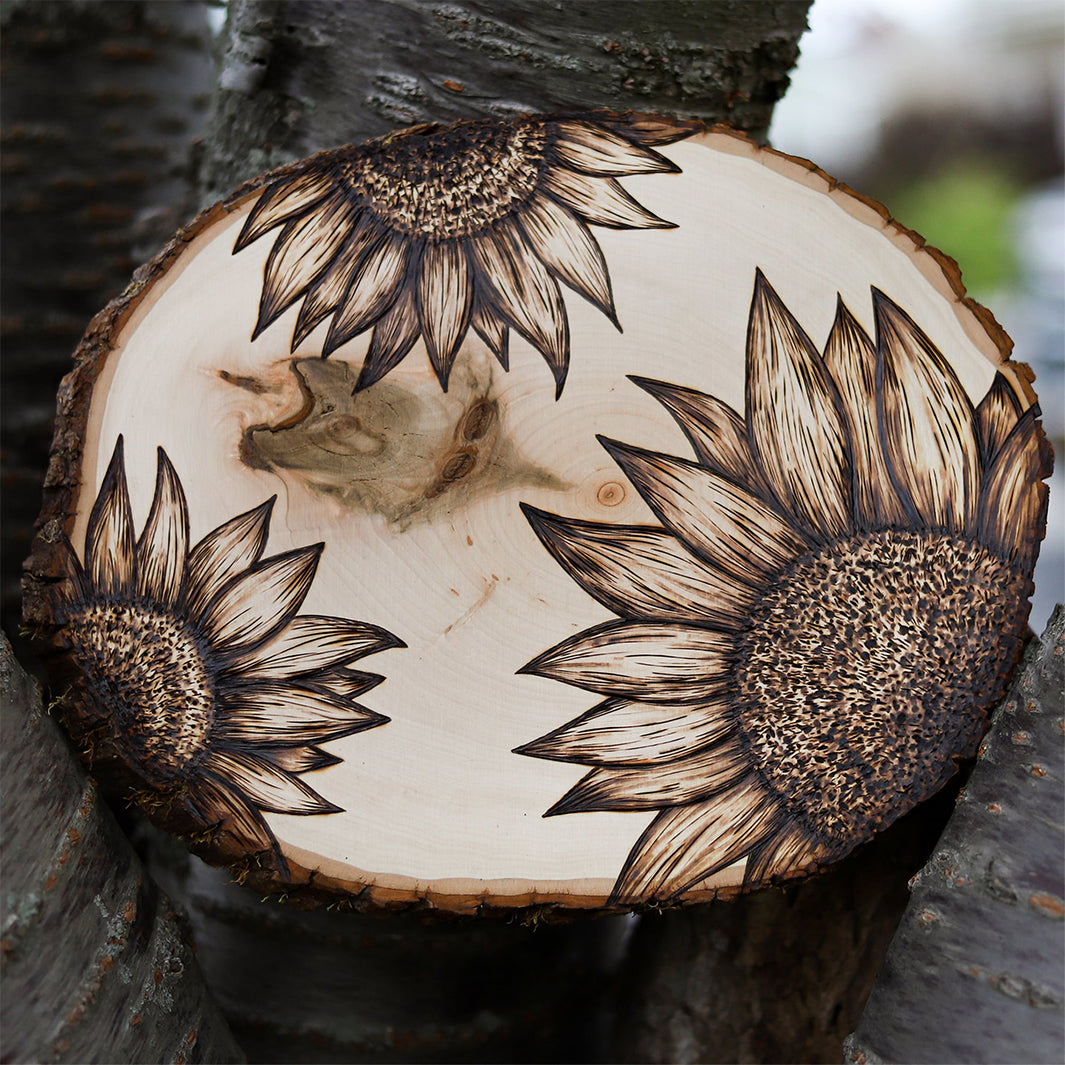 Whimsical Sunflowers Original Wood Burning | Pyrography Art – Green ...