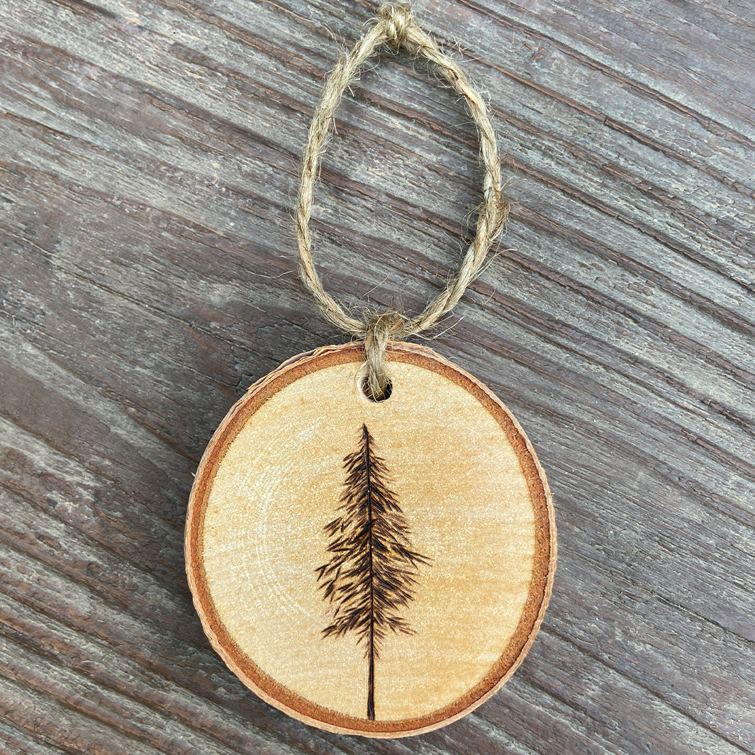 Pine Tree Wood Burned Ornament