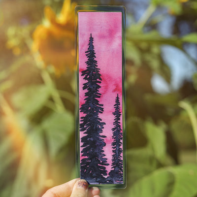 Pink Pine Sky Bookmark by Green Artist Designs
