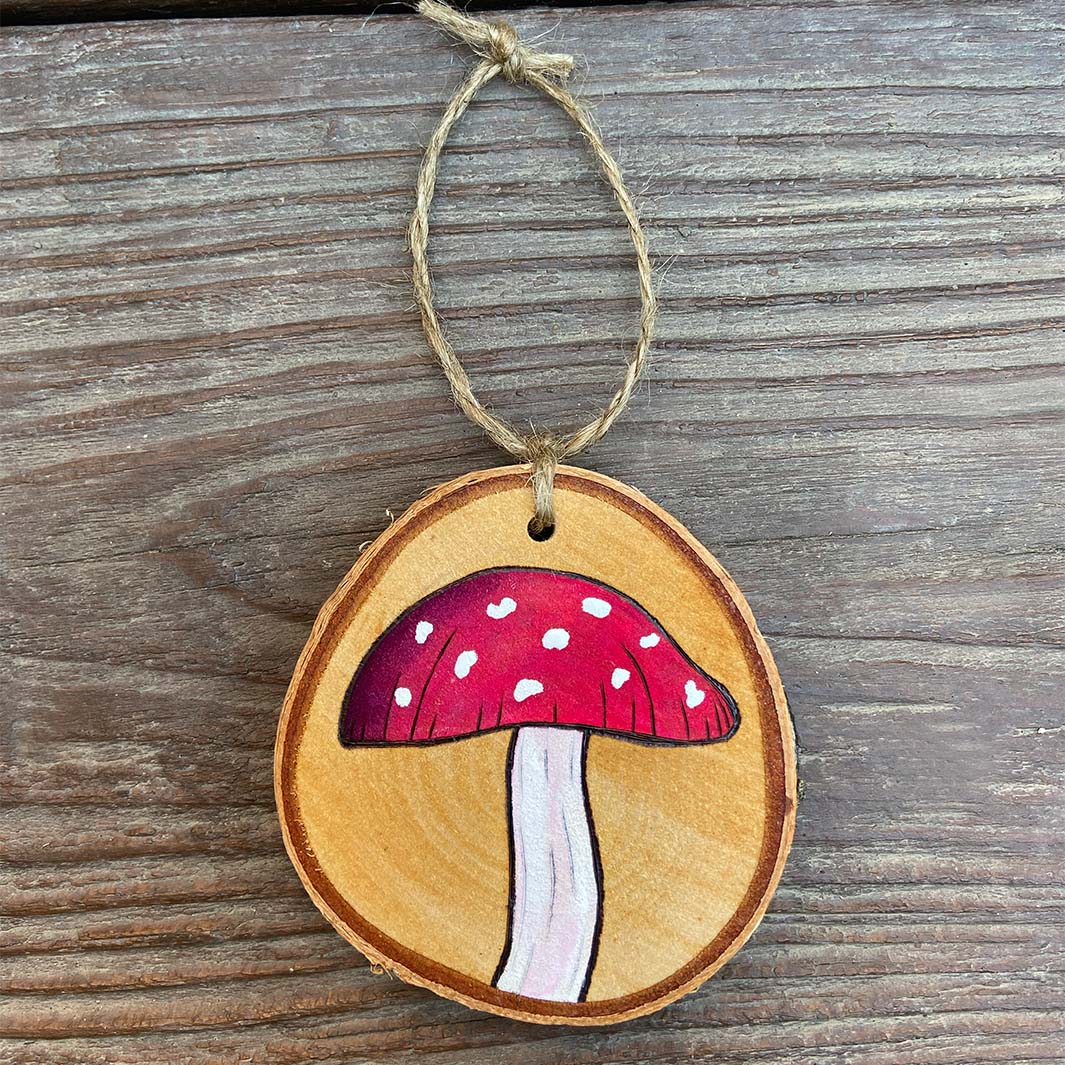 Pink Mushroom Wood Ornament