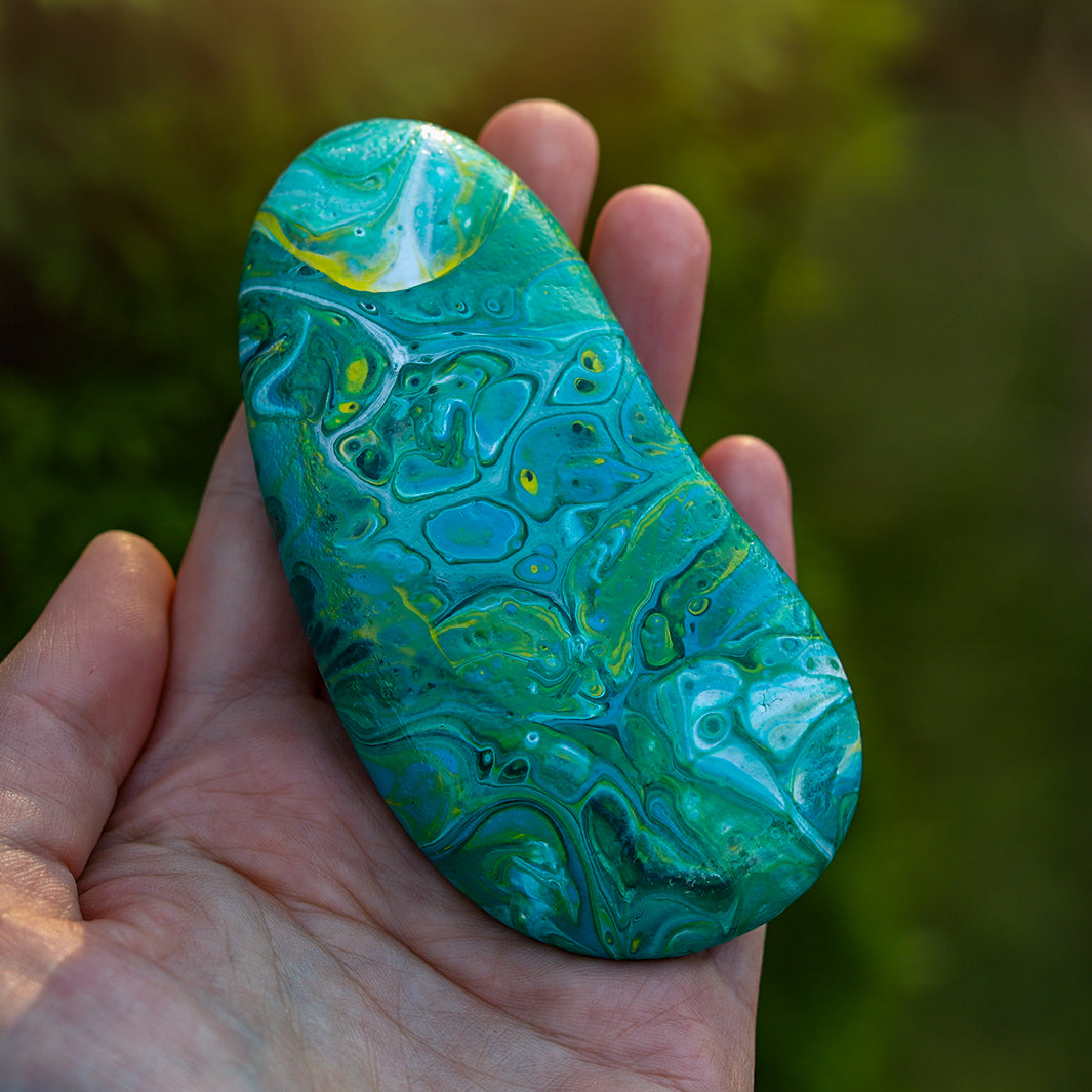 Earthy Painted Rock - Painted Poured Rock Art – Green Artist Designs