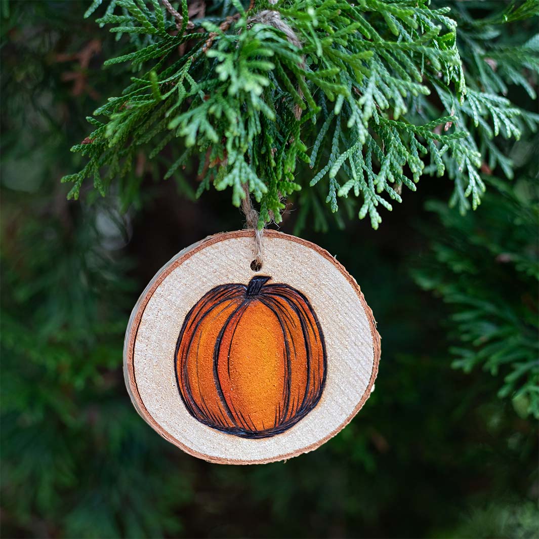 Pumpkin Wood Ornament by Green Artist
