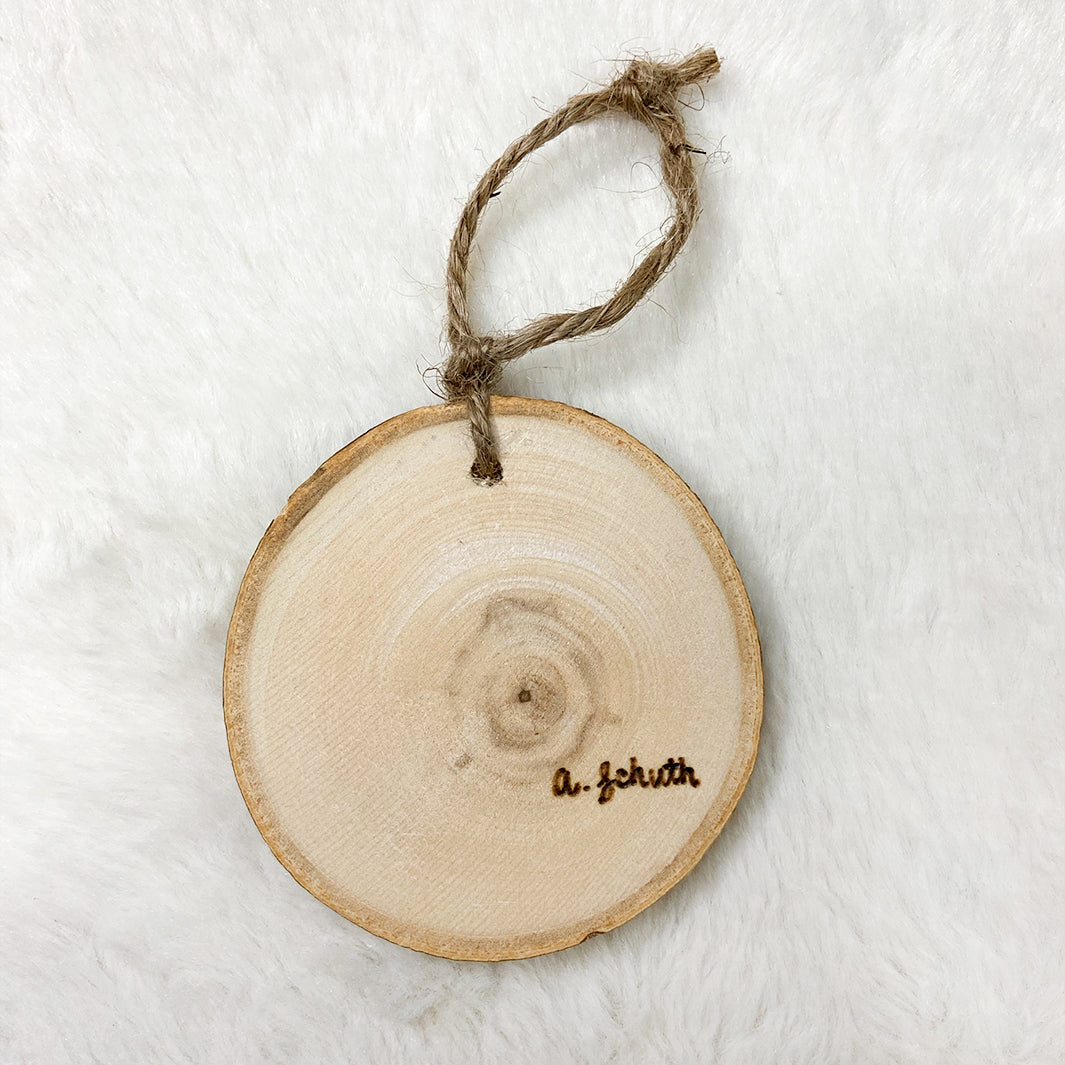 handmade wood burned ornament