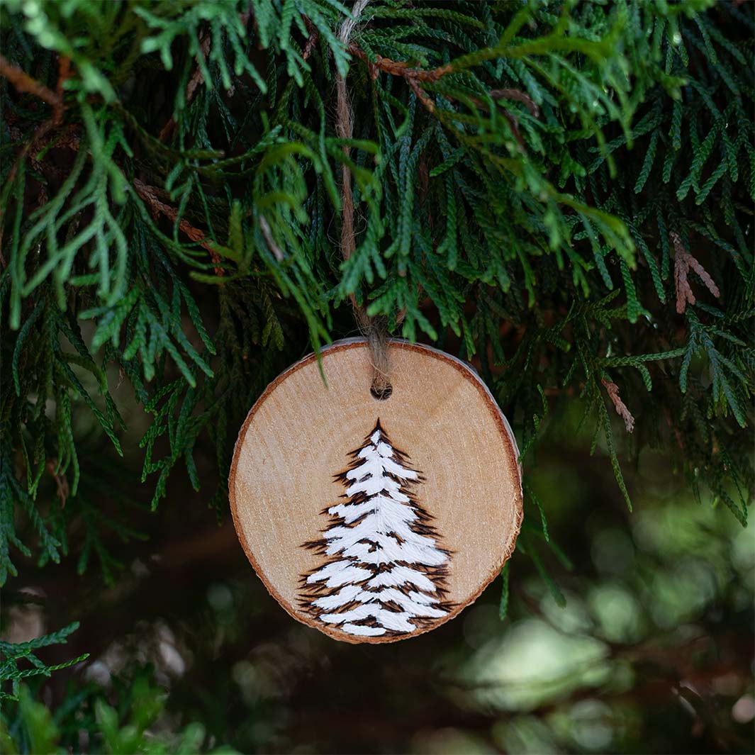 Snowy Pine Wood Ornament