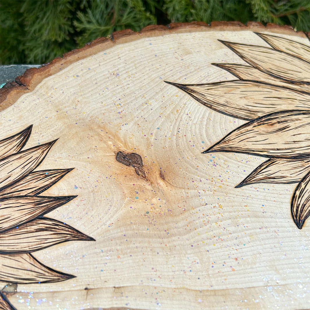 Double Sunflower Wood Burned Sign | Original Pyrography Art – Green ...