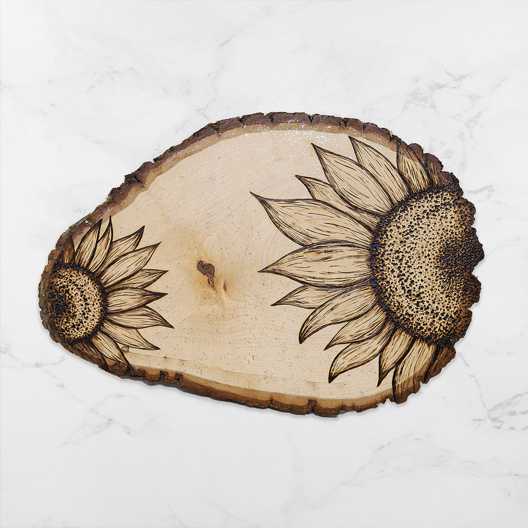 Double Sunflower Wood Burned Sign | Original Pyrography Art – Green ...