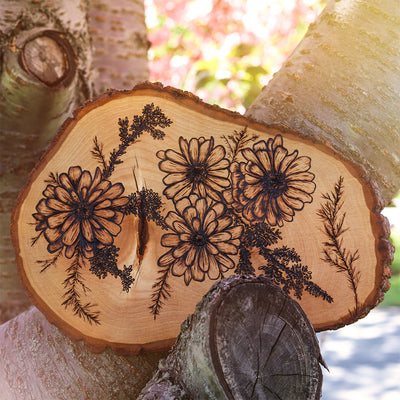 Flower Wood Burned Artwork For Sale by Green Artist
