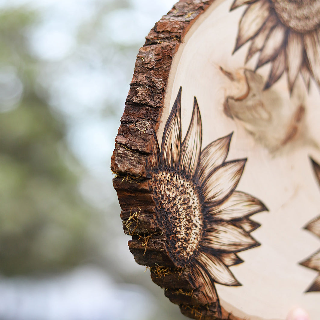 Whimsical Sunflowers Original Wood Burning | Pyrography Art – Green ...