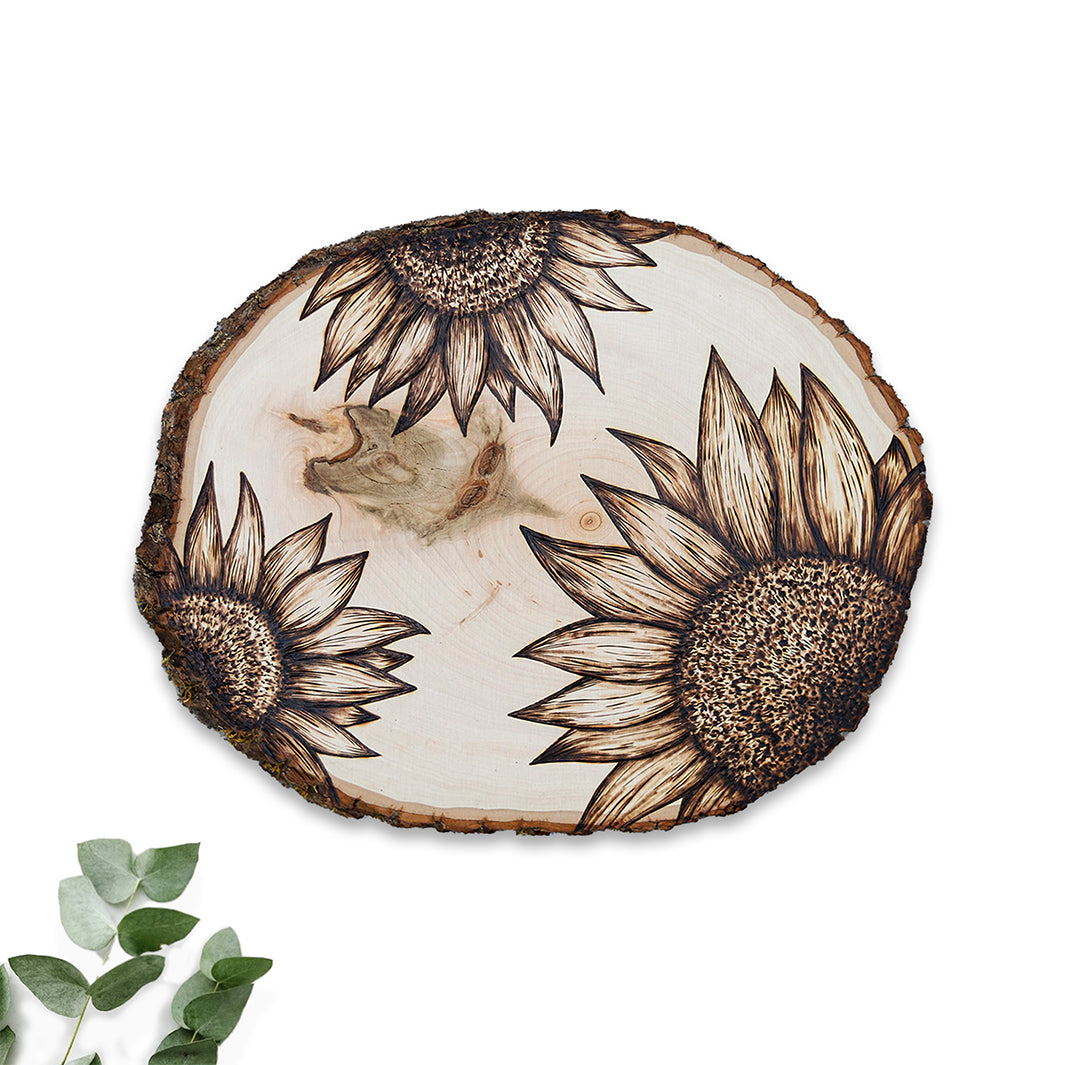 Whimsical Sunflowers Original Wood Burning | Pyrography Art – Green ...